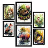 POSTER Set Mit 6 Lebewesen Illustrationen Von Tieren In Naturlandschaften, Realistischer Aquarellstil Innenarchitektur A3 & A4 Schwarzer Rahmen - Schwarz, Papier (29/3cm) - Nacnic