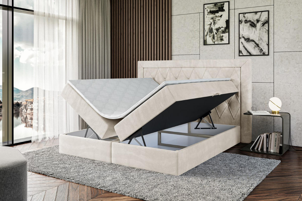 BOXBETT mit H3-Matratze und Lattenrost - NOEL - 140x200 Ecru - Ecru, Holzwerkstoff (140/200cm) - ALTDECOR