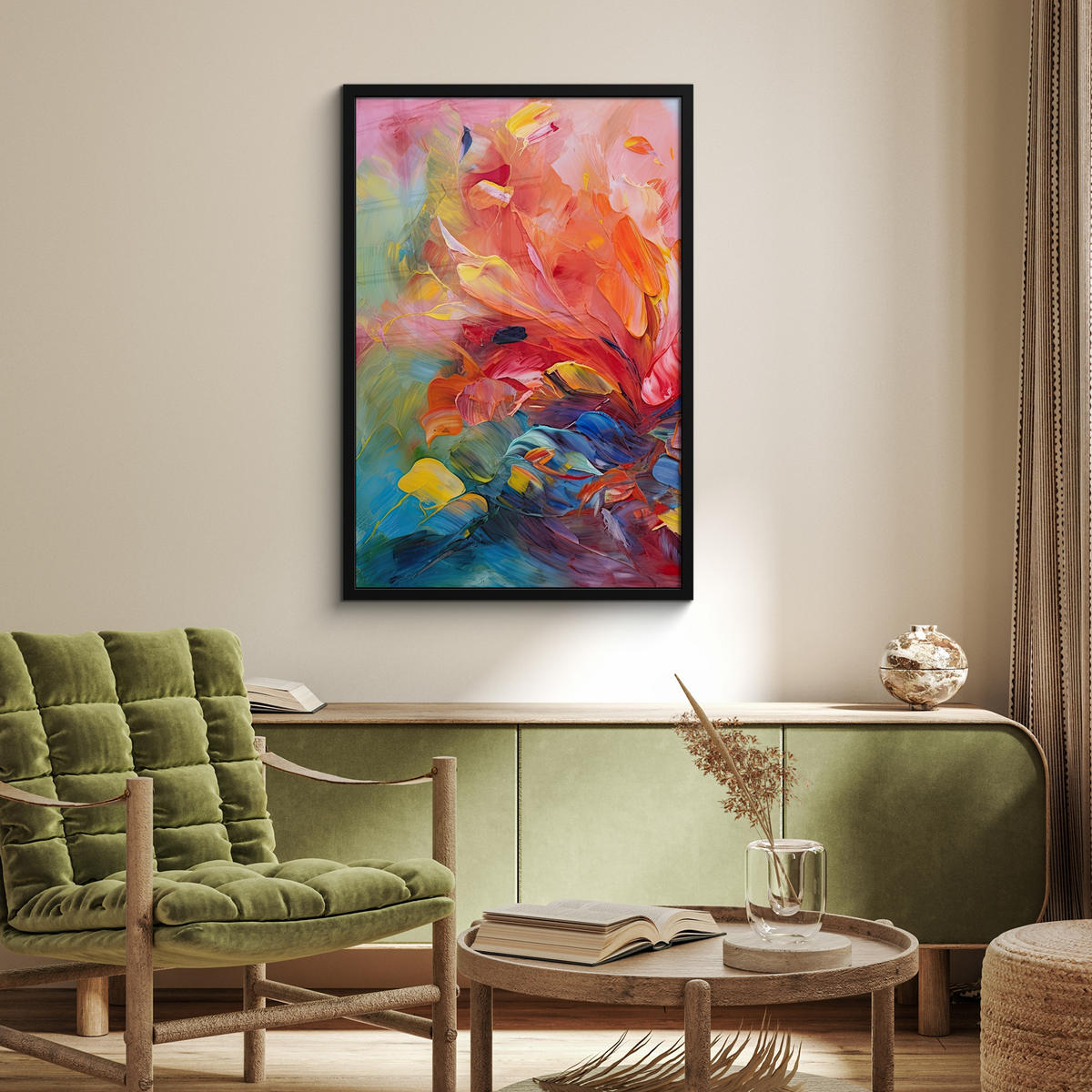 POSTER MIT RAHMEN Ölgemälde - Kunst - Abstrakt - Farbenfroh 60x90 cm - Altrosa, Papier (60/90cm) - MuchoWow