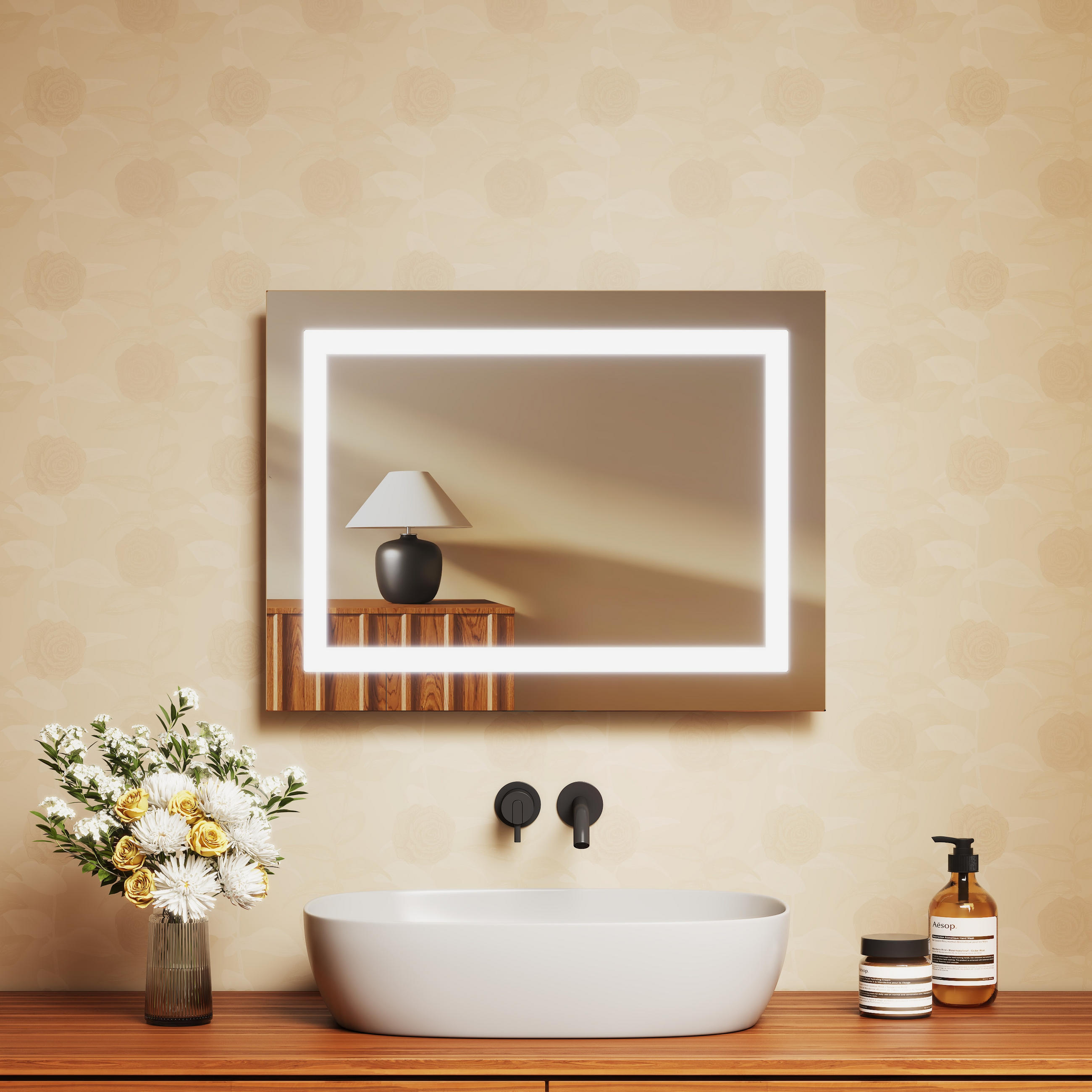 BADSPIEGEL mit Beleuchtung und Anti-Beschlag 60/45 cm - Weiß, Glas (45/4.3/60cm) - EMKE