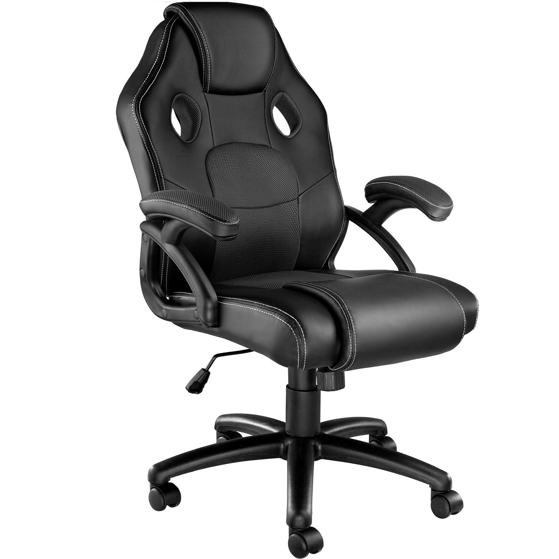 BÜROSTUHL Mike,stufenlos höhenverstellbar,schwarz - Schwarz, Leder (68/114.5/69cm) - tectake