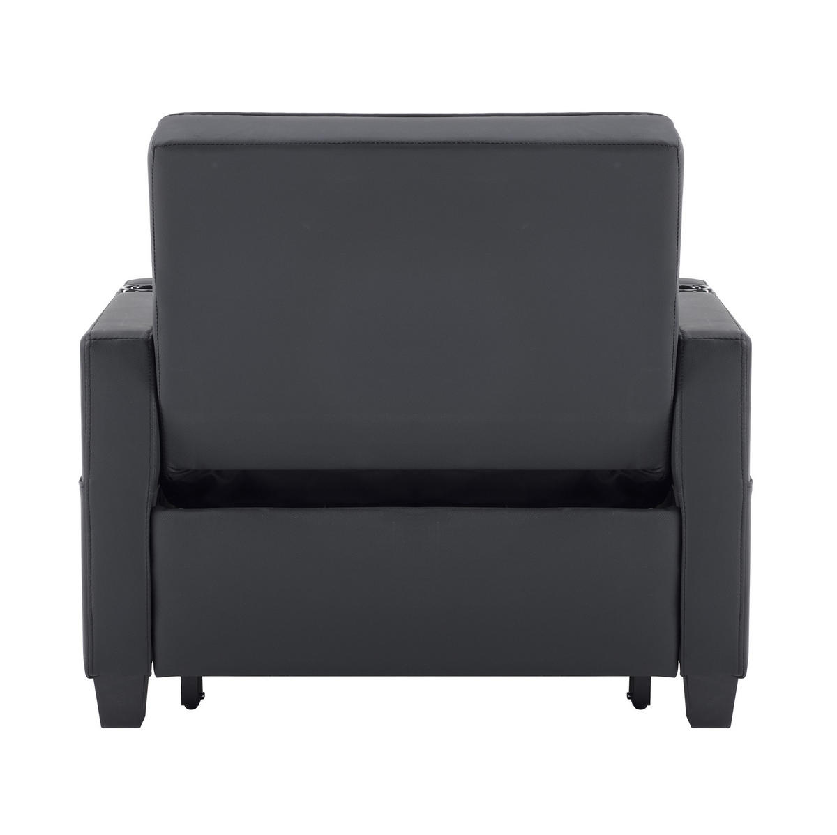 SCHLAFSESSEL aus Holz und Metall Schwarz 3-in-1 mit verstellbarer Rückenlehne, USB-Anschluss und Getränkehaltern - Schwarz, Holz (87/84/74cm) - Modfu
