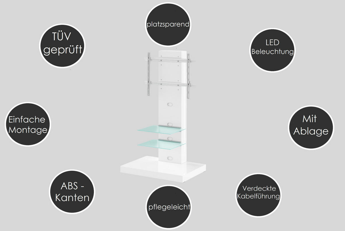 TV RACK rechteckig Weiß Hochglanz Glas 78/132/54 cm - Weiß Hochglanz, Holzwerkstoff (78/132/54cm)