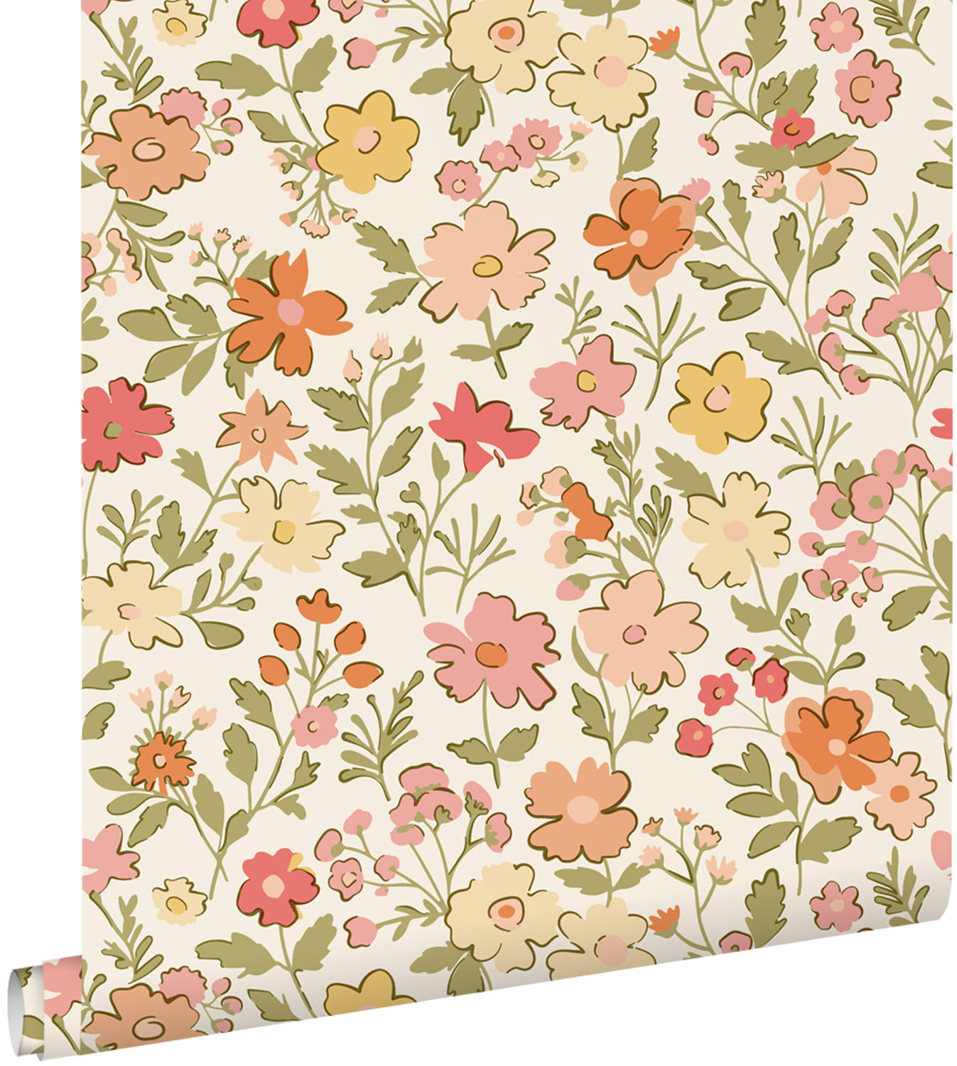 TAPETE Blumen 50 x 900 cm - Orange, Papier (50/0.1cm) - ESTAhome