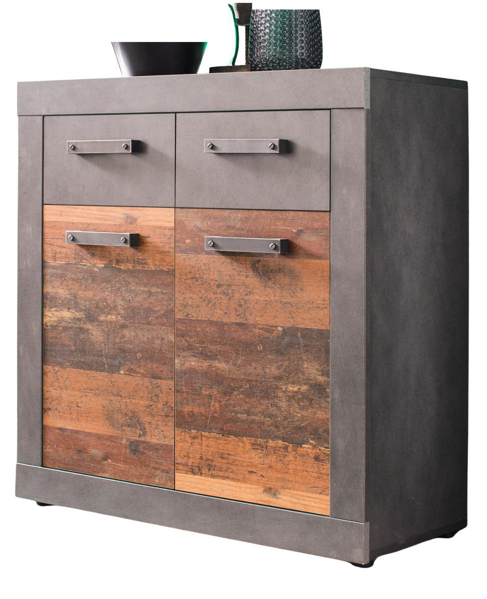 KOMMODE Used Wood Altholz Design mit Grau 82 cm, Anrichte 2-türig - Silberfarben/Schwarz, Holzwerkstoff/Kunststoff (82/86/37cm) - Top.Furn