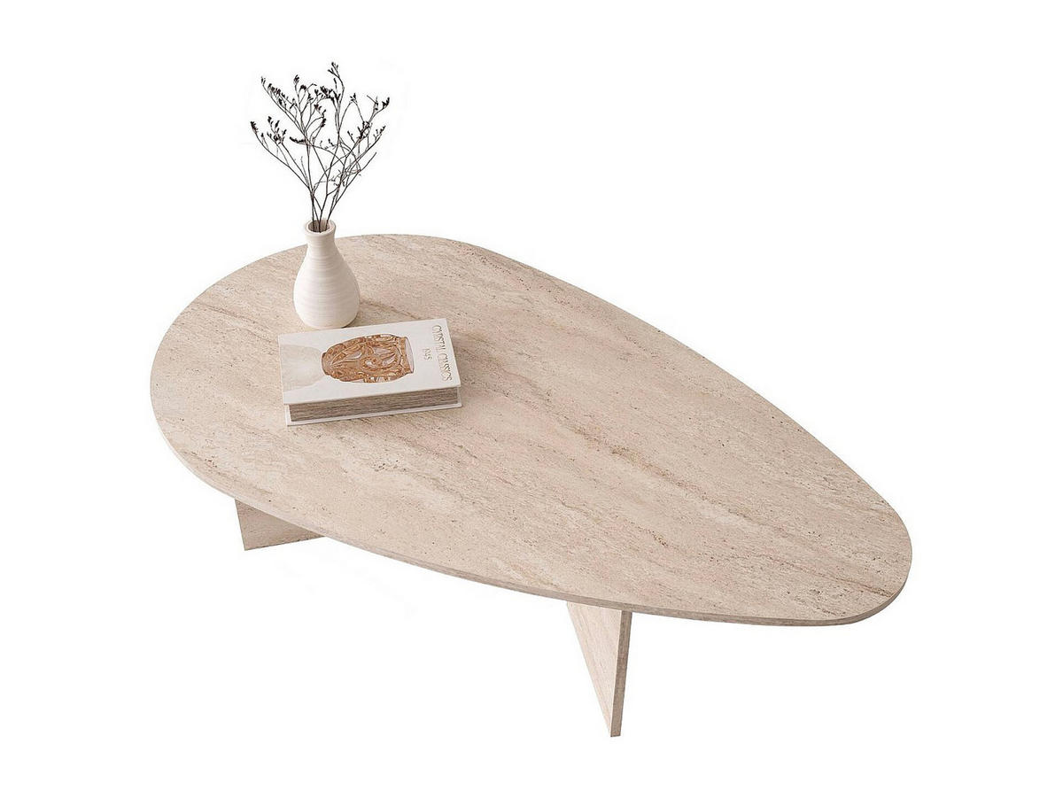 COUCHTISCH – Travertin-Optik Beige – LOMARETI - Beige, Holz (79.5/139.5/42cm) - Vente-Unique