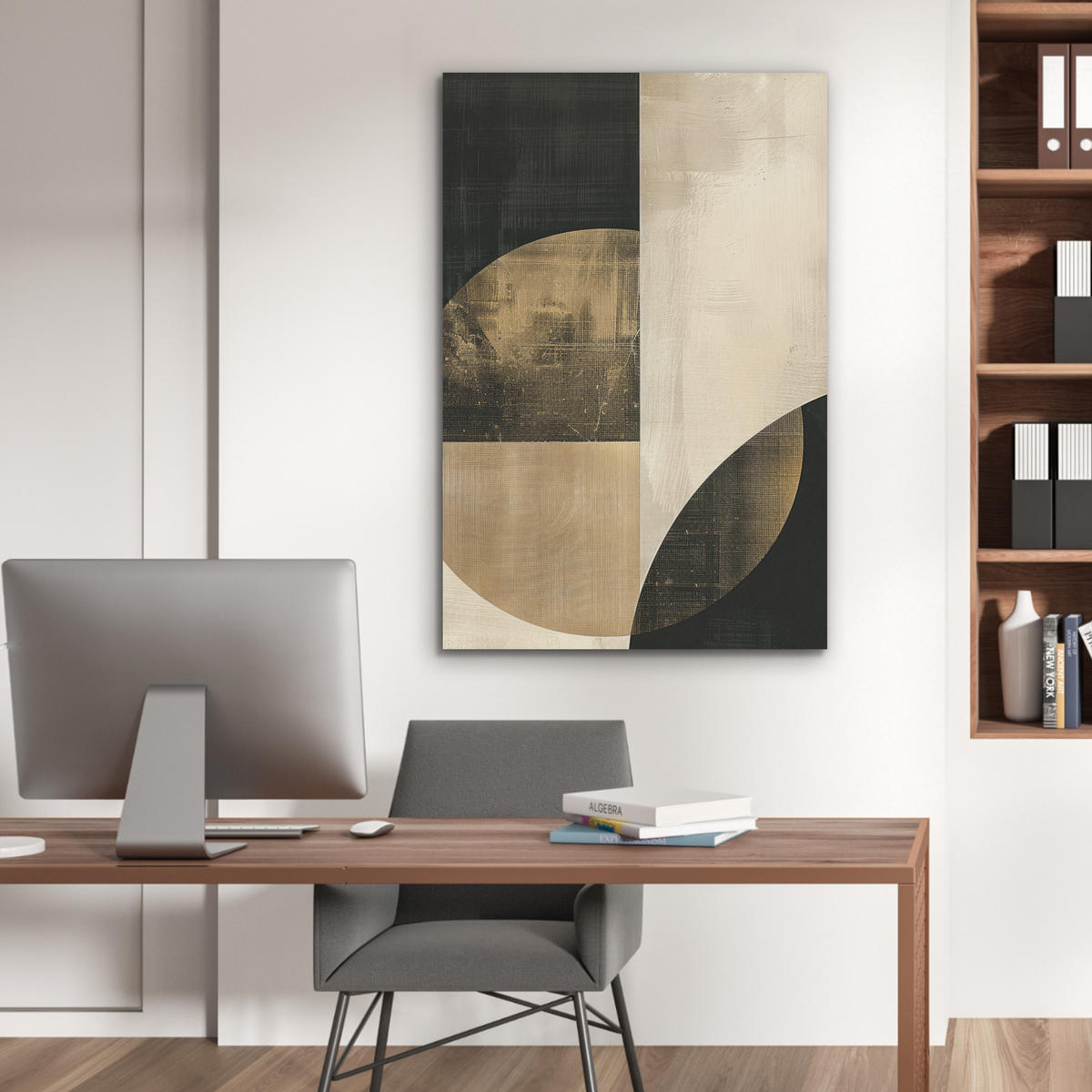 AKUSTIKBILD Abstrakt - Geometrische Formen - Schwarz - Gold Wanddeko 60x90 cm - Ecru, Kunststoff (60/90/0.9cm) - MuchoWow
