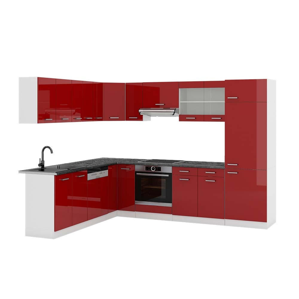 ECKKÜCHE R-Line, Rot Hochglanz/Weiß, 287 x 227 cm, AP Anthrazit - Rot/Weiß, Holzwerkstoff (287/81.6/60cm) - Vicco