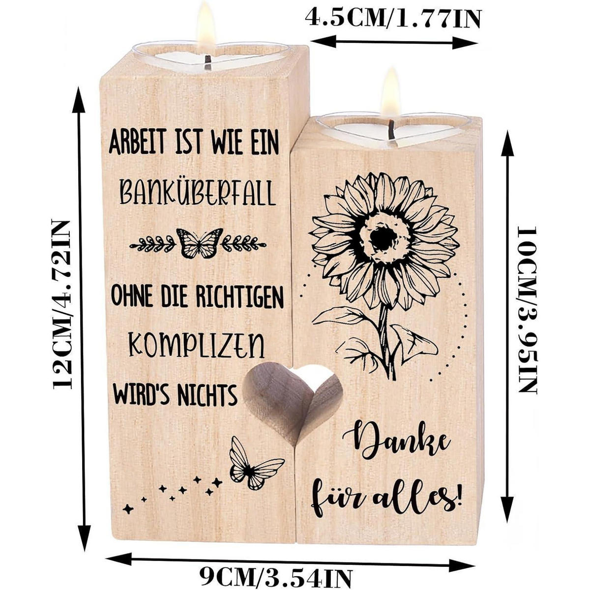 KERZENSTÄNDER Holz mit Spruch "Danke für alles" 10 x 4,5 x 12 cm - Braun, Holz (4.5/12/10cm)