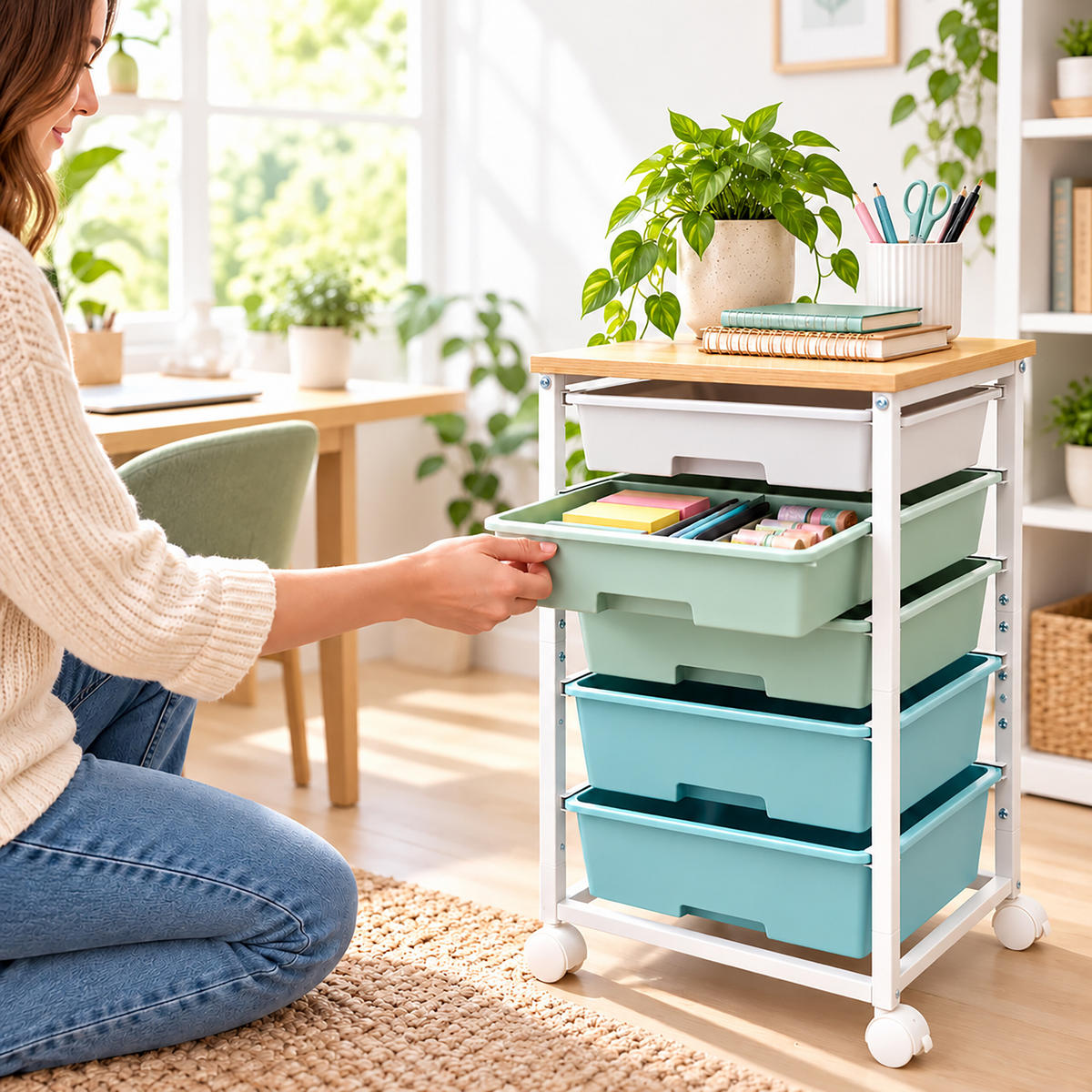 ROLLWAGEN Grün 5-Schubladen - Multicolor, Holzwerkstoff/Kunststoff (38.5/77/28.5cm) - Relaxdays