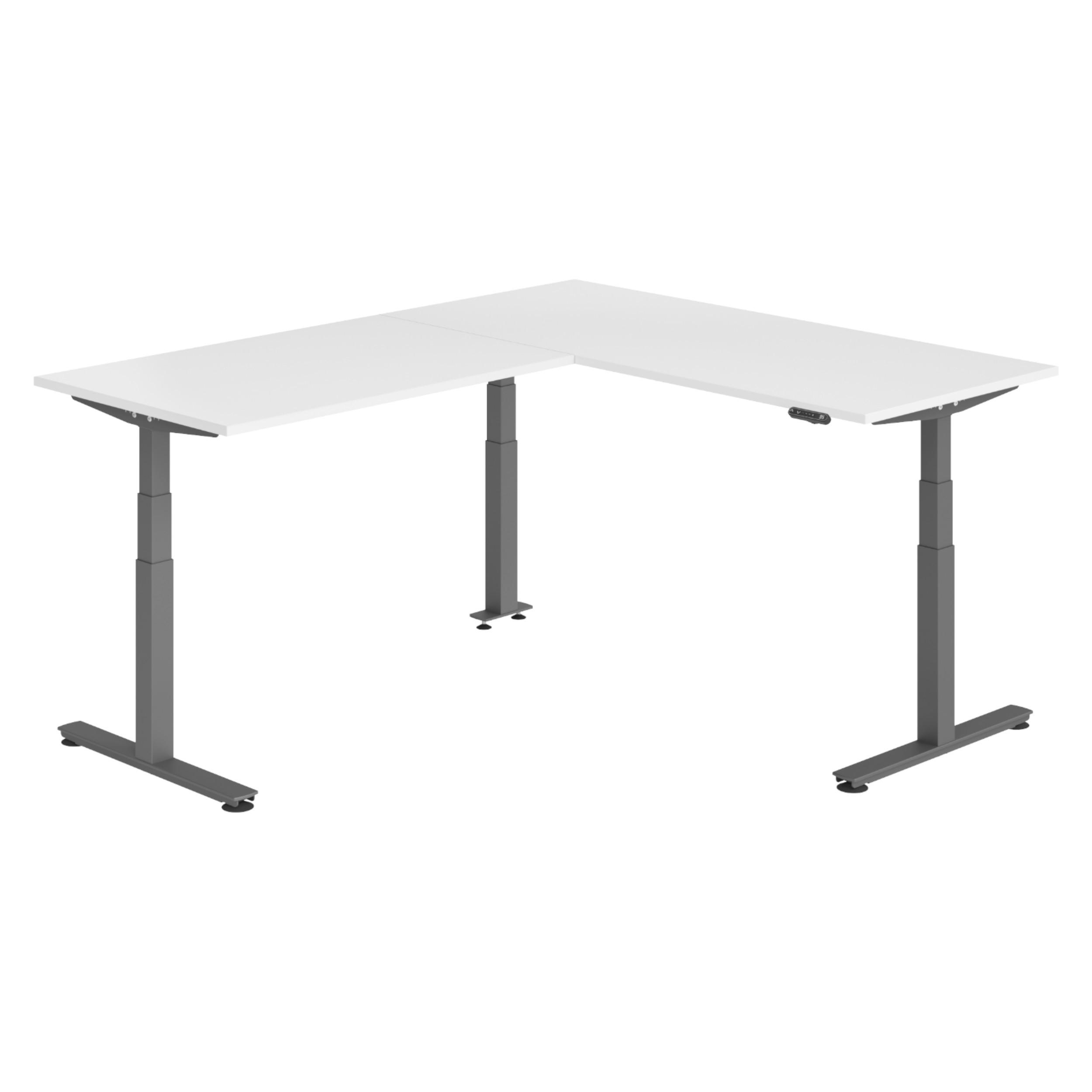 ECKSCHREIBTISCH elektrisch höhenverstellbar L-Form 220/180/74 cm in Weiß/Graphitfarben - Graphitfarben/Weiß, Holzwerkstoff (220/180/74cm) - bümö