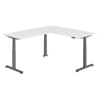 ECKSCHREIBTISCH elektrisch höhenverstellbar L-Form 220/180/74 cm in Weiß/Graphitfarben - Graphitfarben/Weiß, Holzwerkstoff (220/180/74cm) - bümö