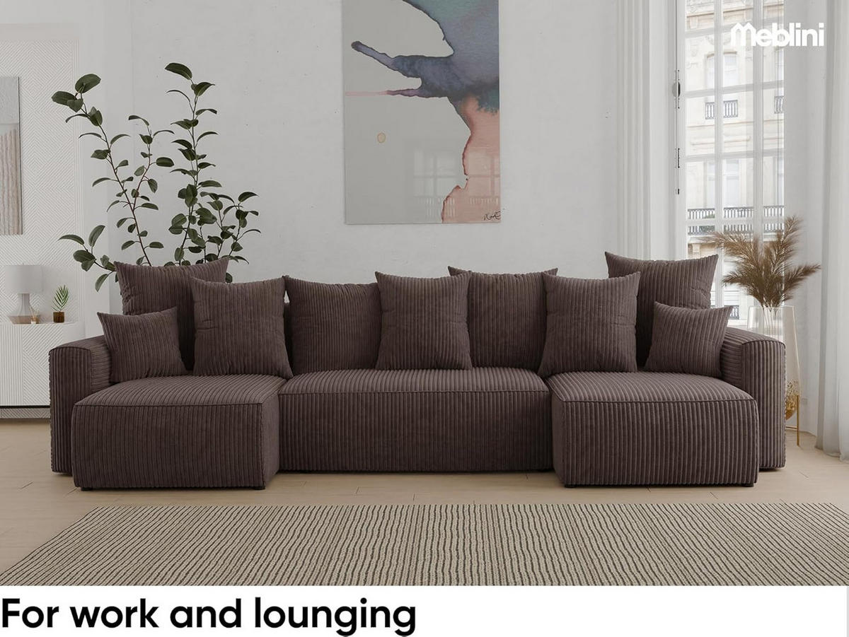 ECKSOFA DAVE U - Dunkelbraun/Schwarz, Holzwerkstoff (312/142cm) - Meblini