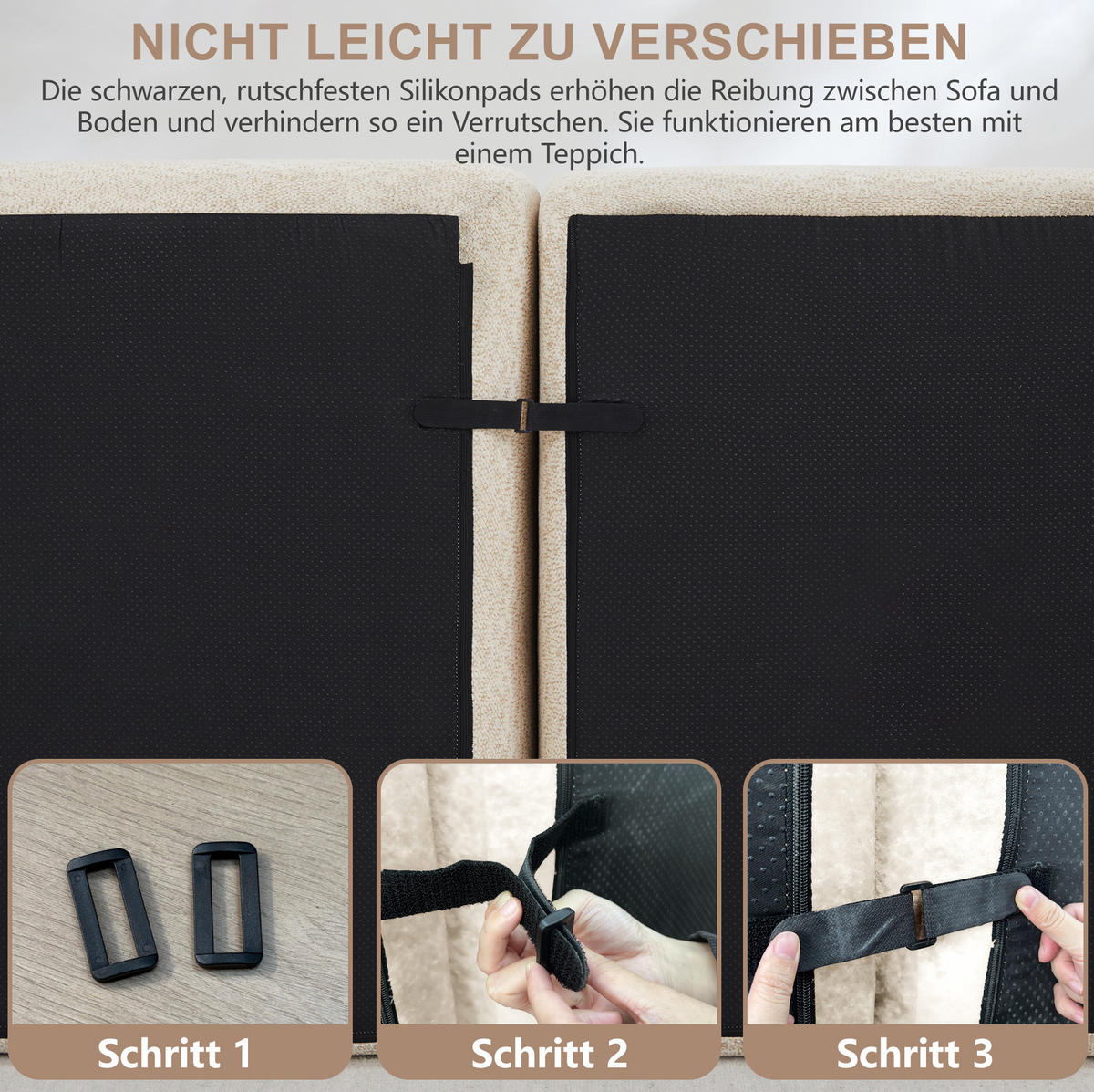 MODULARES Ecksofa mit granuliertem Fleece in Beige-Weiß 288x104x79 cm, flexibel stellbar mit Ottomane - Creme, Textil (104/79/288cm) - IVMEU
