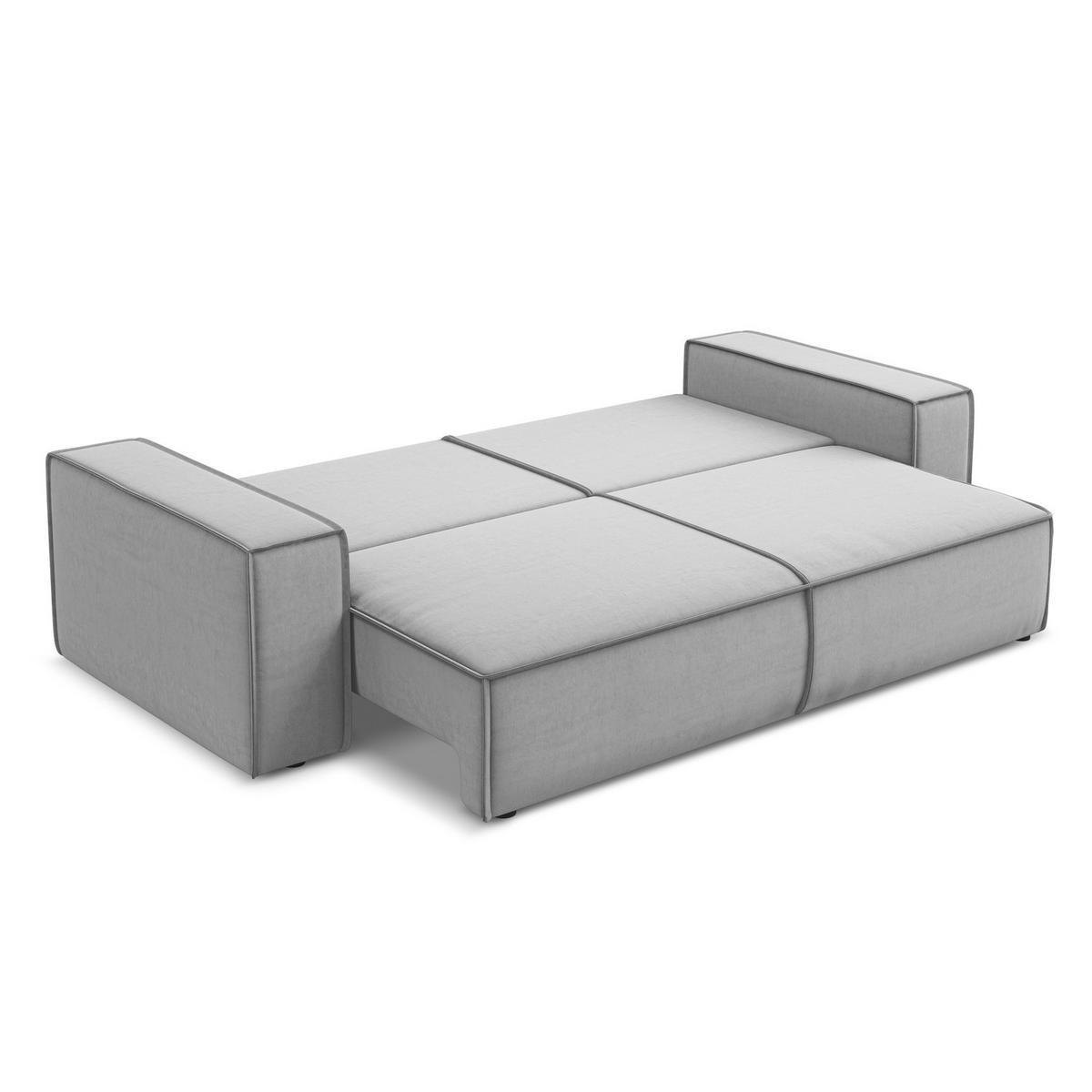3-SITZER SOFA mit Schlaffunktion Samt Stoff Grau - Schwarz/Grau, Kunststoff/Textil (255/85/105cm) - LaMiaSofa