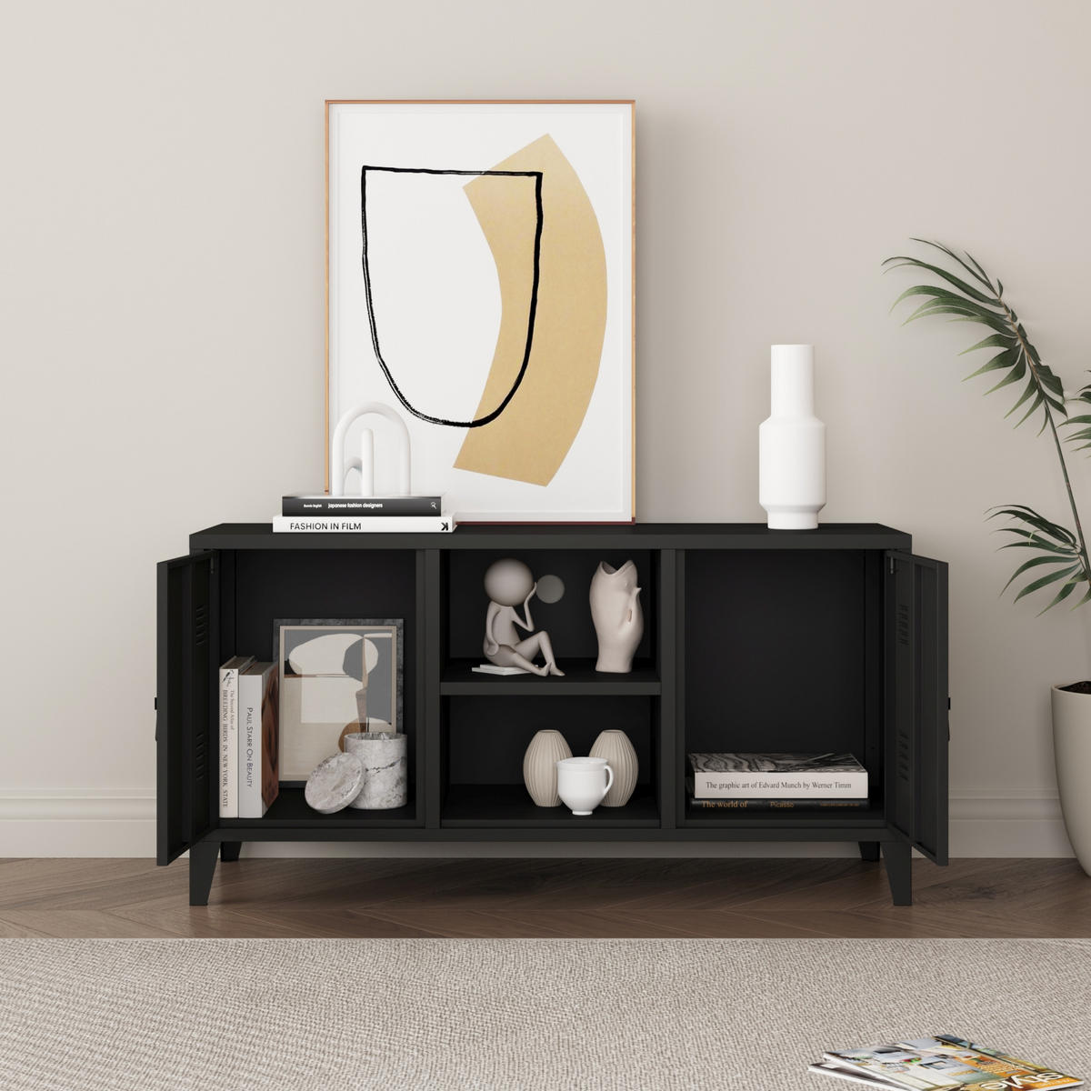 SIDEBOARD Kotka - Schwarz, Metall (113/58/40cm) - [en.casa]
