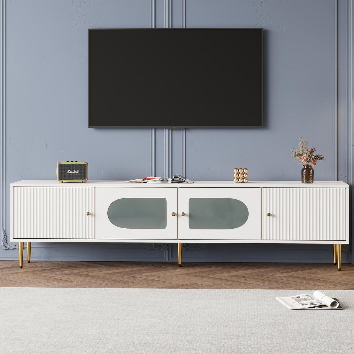 TV-SCHRANK mit 4 Türen 170 x 35 x 50 cm Weiß Spanplatte - Weiß, Holzwerkstoff (35/50/170cm) - Beauniv
