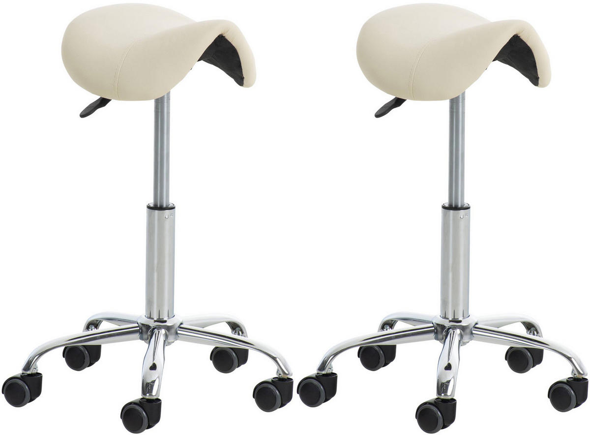 HOCKER 2er Set Lederlook creme - Creme, Textil/Metall (46/53/46cm) - CLP