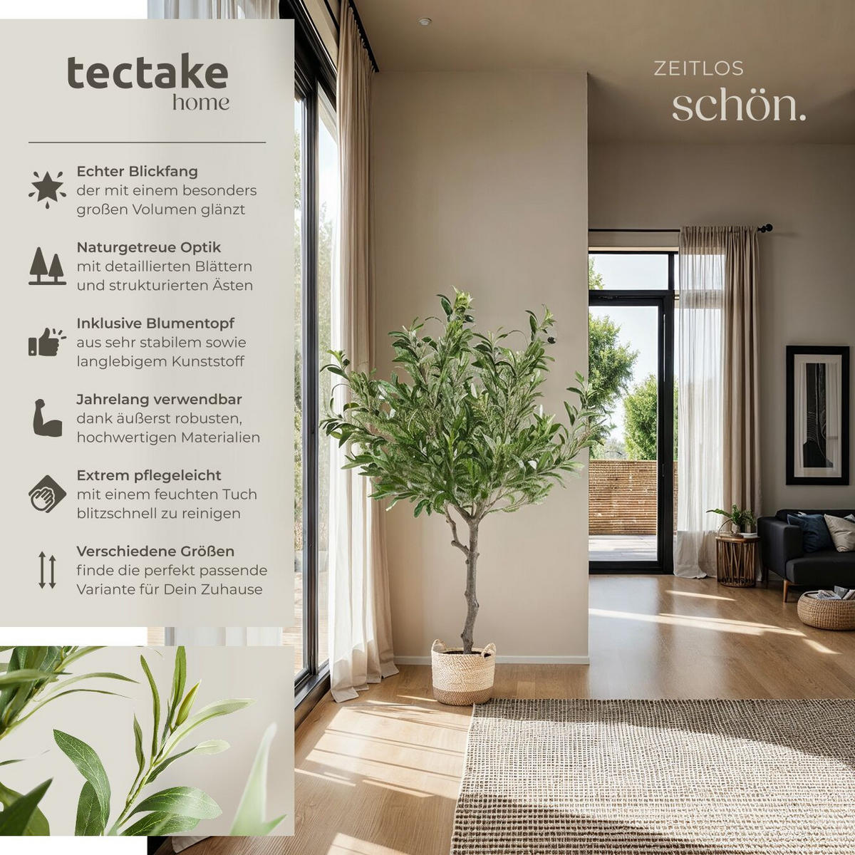 KÜNSTLICHER-OLIVENBAUM Oleand,stabiler Kunststoff-Blumentopf,grün - Grün, Kunststoff (120cm) - tectake