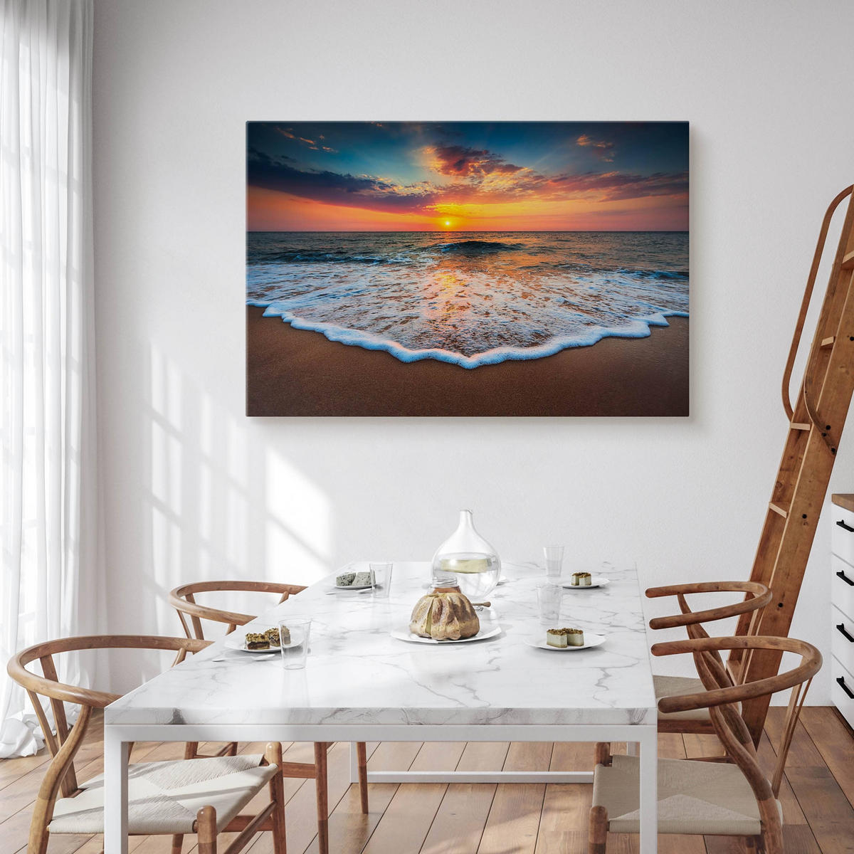 LEINWANDBILD Sonnenuntergang am Meer Landschaft 3D 120x80 - Blau/Beige, Textil (120/80cm) - Muralo