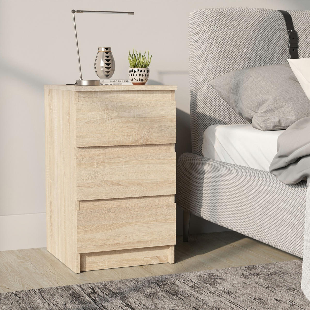 SIDEBOARD SOLA KOM3-3S Schubladen Eiche Sonoma - Sonoma Eiche, Holzwerkstoff/Kunststoff (40/69/43cm) - Komodee