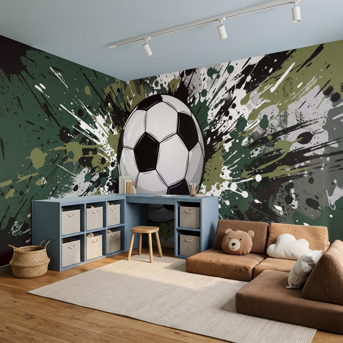 KINDERTAPETE - Fußball - Farbe - Spritzer - Grün - 500x200 cm - Dunkelgrün, Papier (500/200cm) - OnlyWow