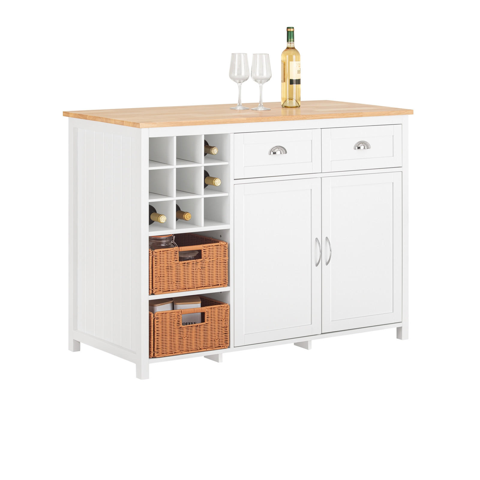 SoBuy KUCHYŇSKÝ OSTRŮVEK se 2 zásuvkami Bílá 120x56x90cm Nordický