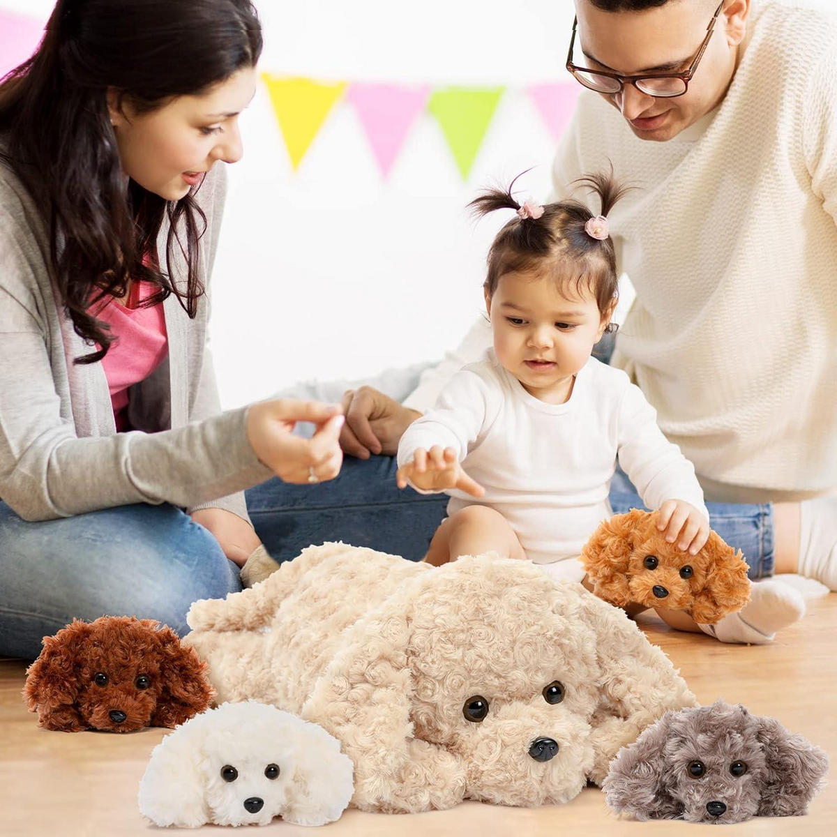 STOFFTIER Hund 60 cm mit 4 Babys im Bauch Dunkel Braun - Multicolor, Textil (15/10cm)
