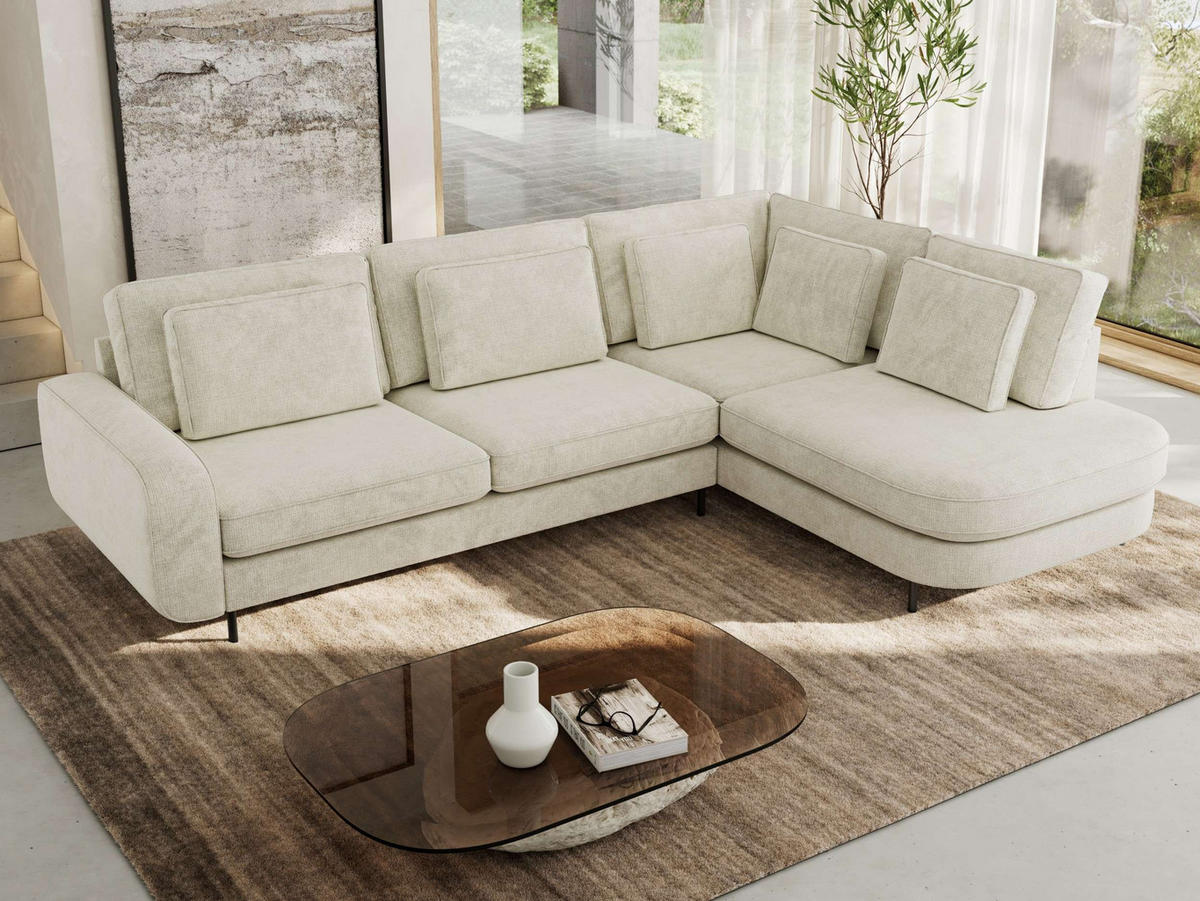 ROHOVÁ SEDAČKA CALENO L - Krémový hladký senil - Levá Strana - černá/krémová, kov/textil (317/225cm) - MKS