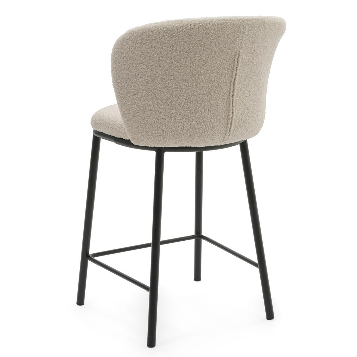 BARHOCKER BARI gepolsterter mit Steppung - ecru - Boucle - Ecru/Schwarz, Textil/Metall (55/94/57cm) - NEW HOME