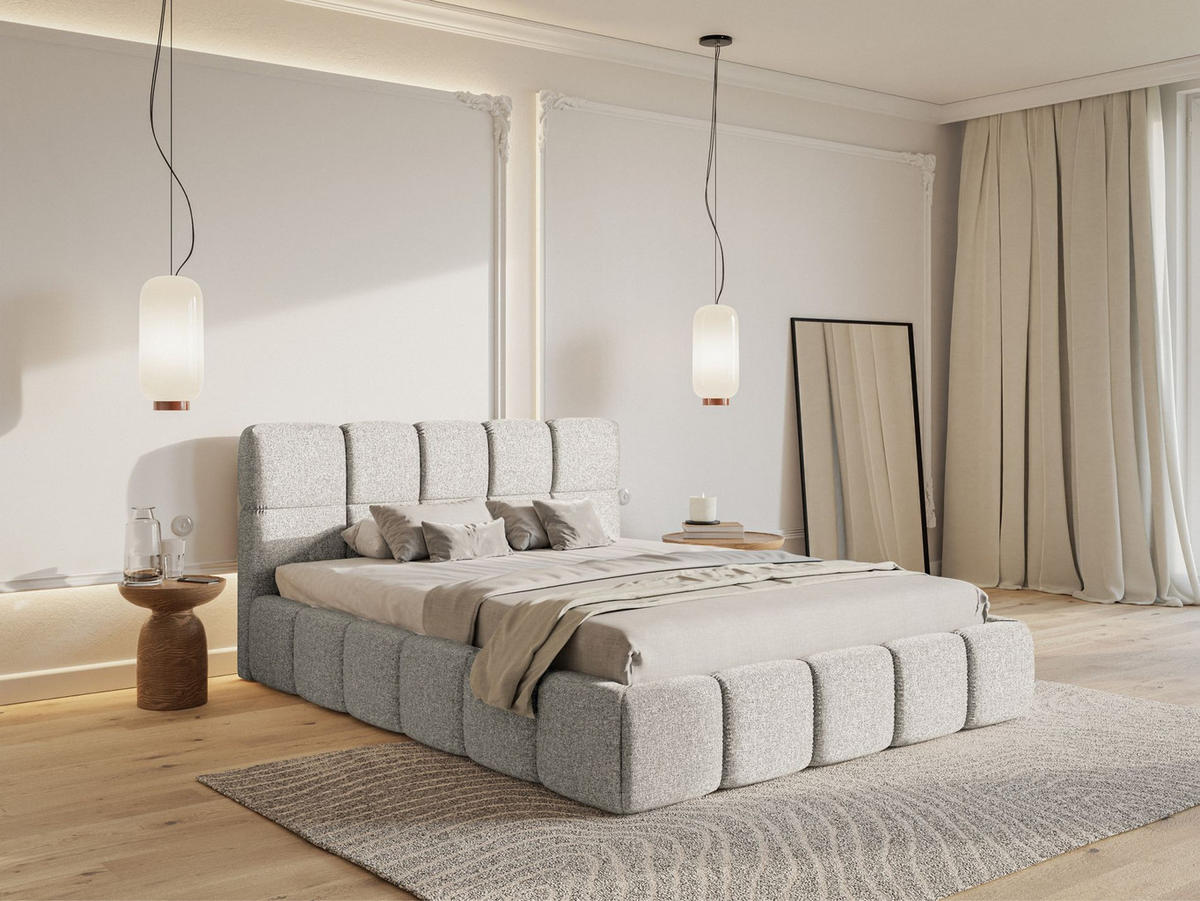 POLSTERBETT Cloudy Hellgrau Chenille, 120x200 cm - Hellgrau/Schwarz, Kunststoff/Textil (120/200cm) - Selsey