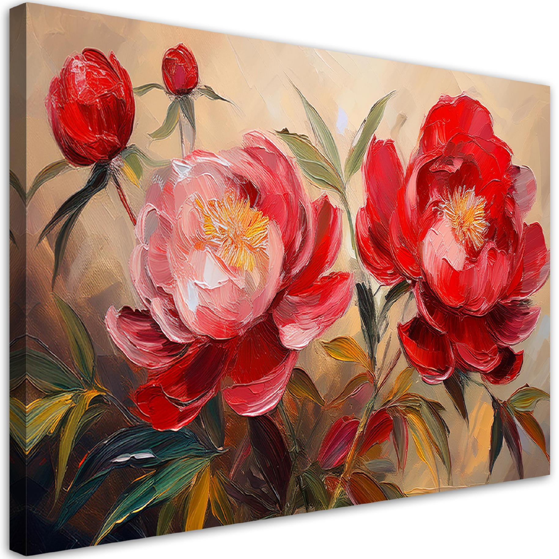 WANDBILD rote pfingstrosen blumen pflanzen gemalt - Rot, Textil (60/40cm) - Feeby