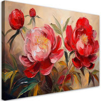 WANDBILD rote pfingstrosen blumen pflanzen gemalt - Rot, Textil (60/40cm) - Feeby