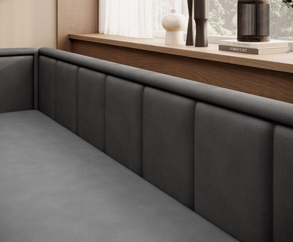 SCHLAFSOFA FULGEO mit Schlaffunktion & Bettkasten – Modernes 3-Sitzer Sofa, Liegefläche 200 x 150 cm - Grau, Kunststoff (214/82/77cm) - Wohnideebilder