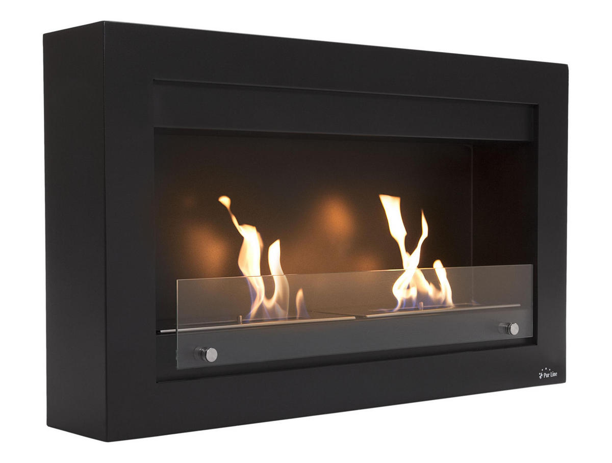 BIOETHANOL-KAMIN Schwarz Wandmodell inklusive 2.4 L Brennblock - Schwarz, Metall (90/54/17cm) - Purline