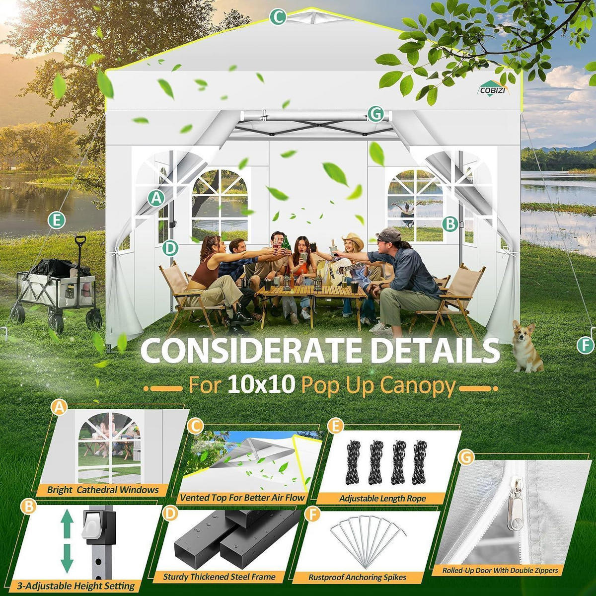 GARTENPAVILLON 3 x 3 m Weiß Wasserdicht mit 4 Seitenwänden - Weiß, Textil (300/192/300cm)