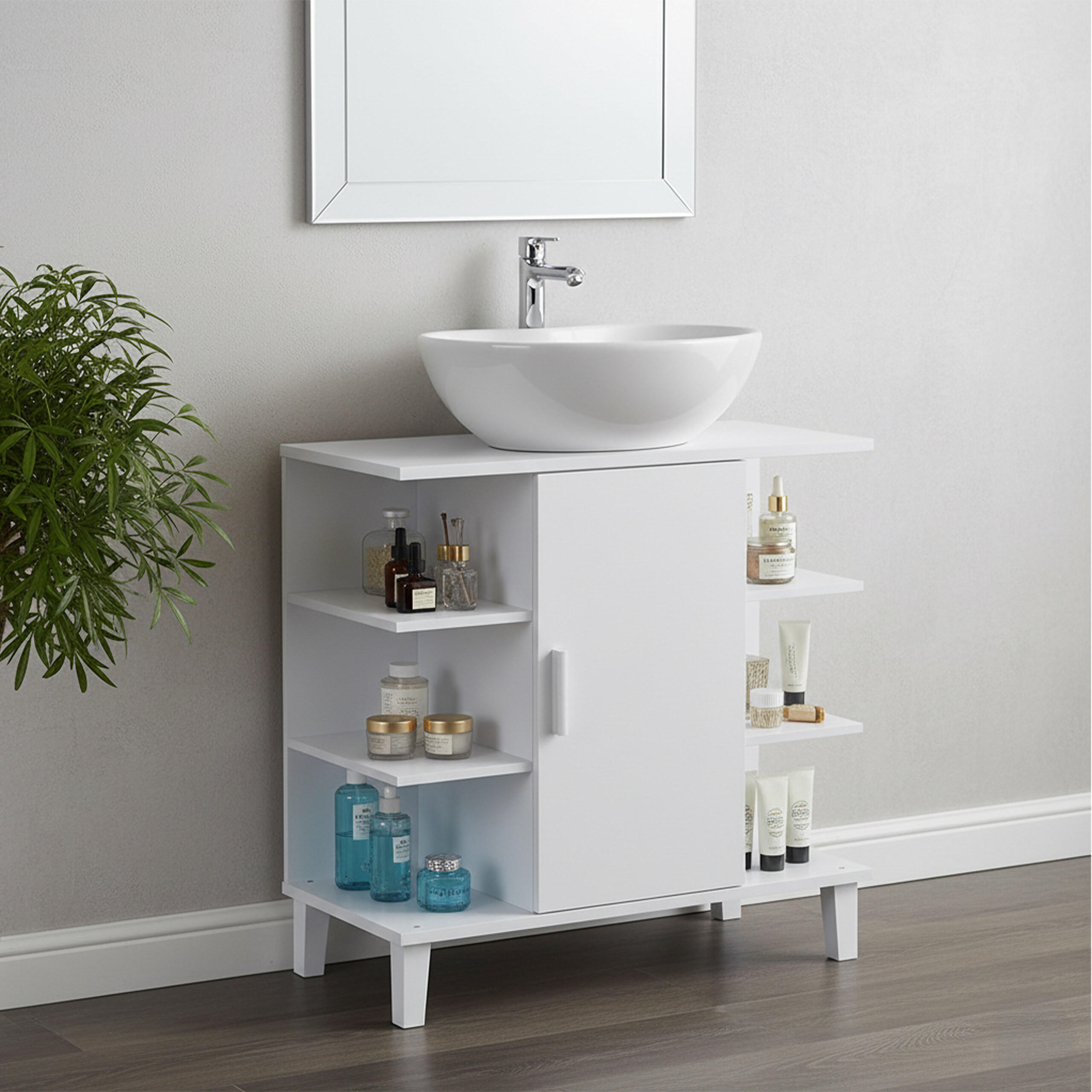 WASCHBECKENUNTERSCHRANK - Weiß, Holzwerkstoff (64/65/31cm) - Relaxdays