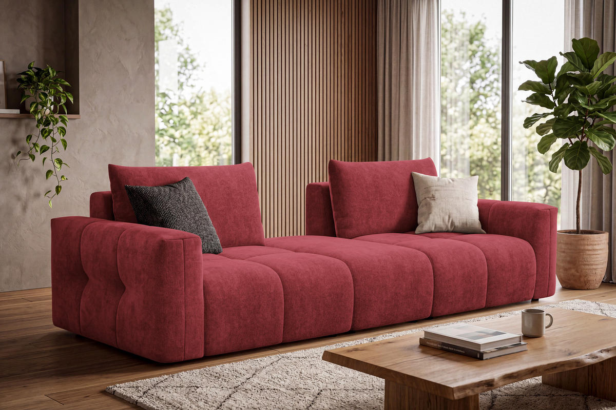 SOFA VERONA 4-Sitzer, Dunkelrot - Schwarz/Dunkelrot, Holz/Textil (282/83/110cm) - Courtois Laville