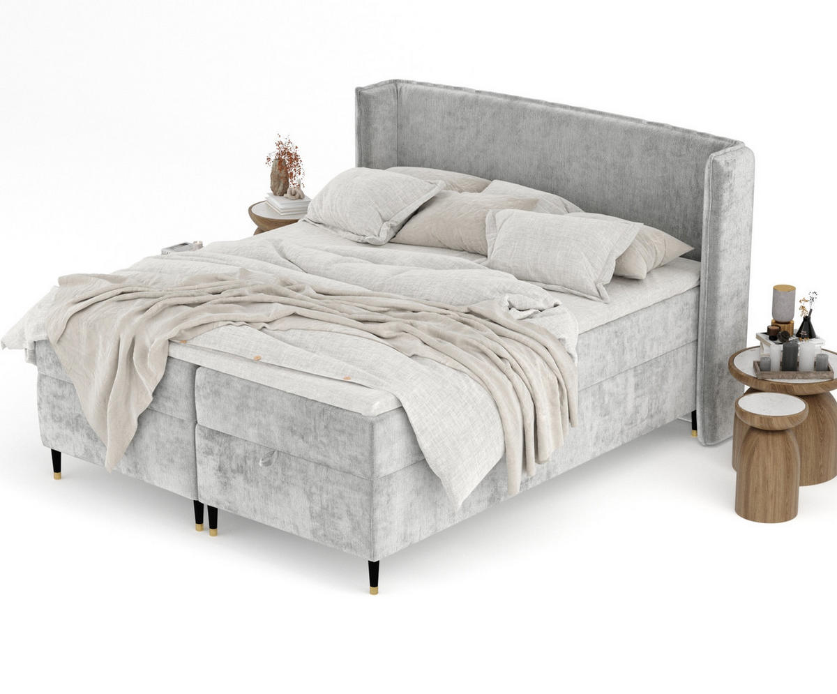BOXBETT Monpelli Grau 160/200 cm mit Matratze und Topper - Schwarz/Grau, Holz/Holzwerkstoff (160/200cm) - Maison de Reve