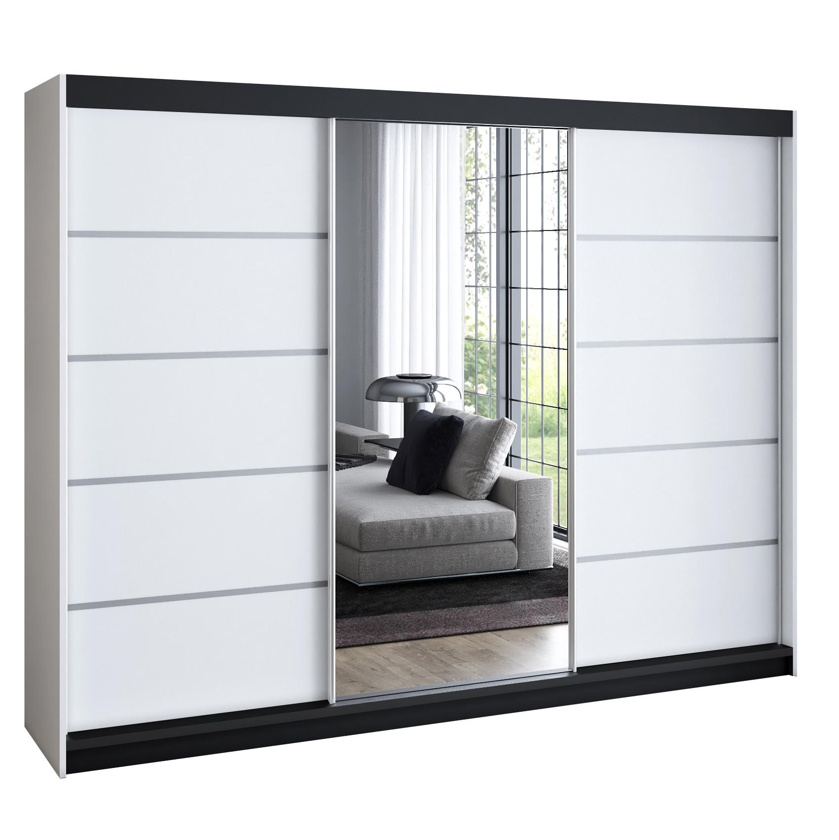 A&J MöbelLand Schwebetürenschrank Weiß, Weiß, Weiß 200x215x59.5 cm
