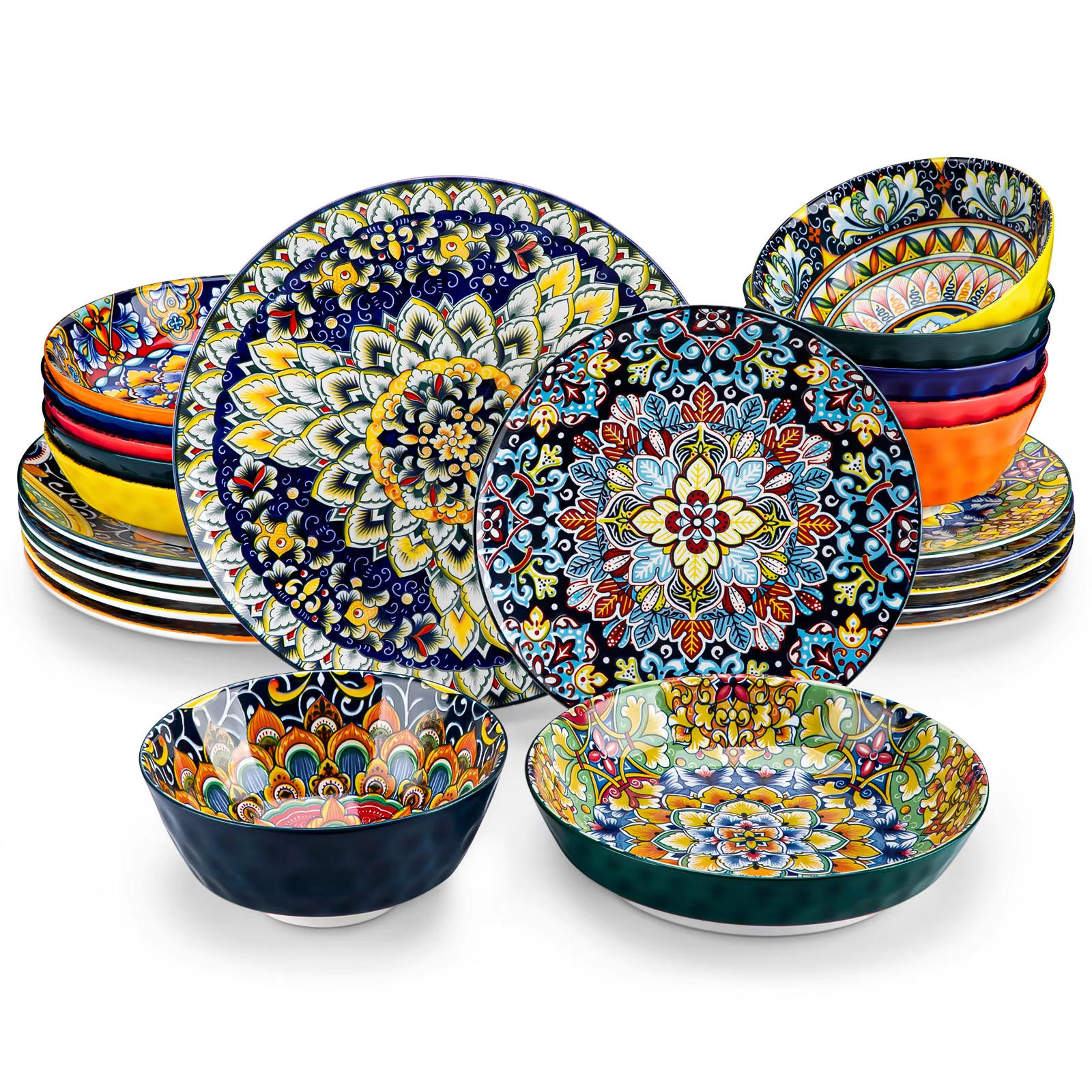 KOMBISERVICE 24-teilig Steinzeug Geschirrset Böhmischer Stil - Multicolor, Keramik (27.2/2.3/27.2cm) - Kaket