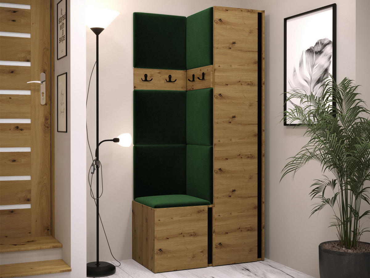 MOBILIER PENTRU HOL Orion XXIV - verde/stejar Artisan, material plastic/compozit lemnos (82/186/46cm) - MIRJAN24