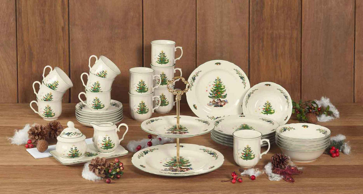 EIERBECHER MIT ABLAGE Marieluise Weihnachten weiß-grün ø 12,5 cm 6er Set - Weiß/Grün, Keramik (12.5/2.5/12.5cm) - Seltmann Weiden