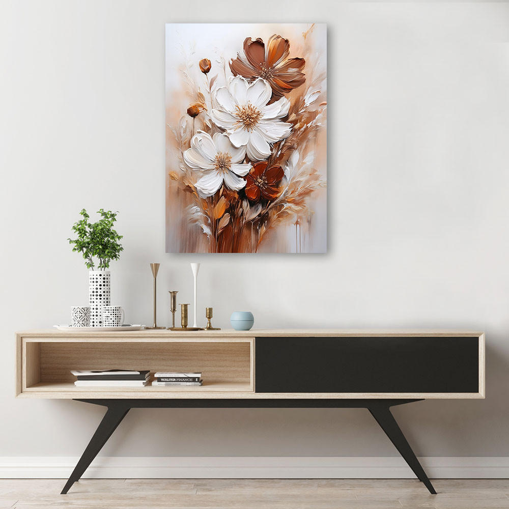 WANDBILD weiße blumen auf beigem hintergrund - Beige, Textil (80/120cm) - Feeby