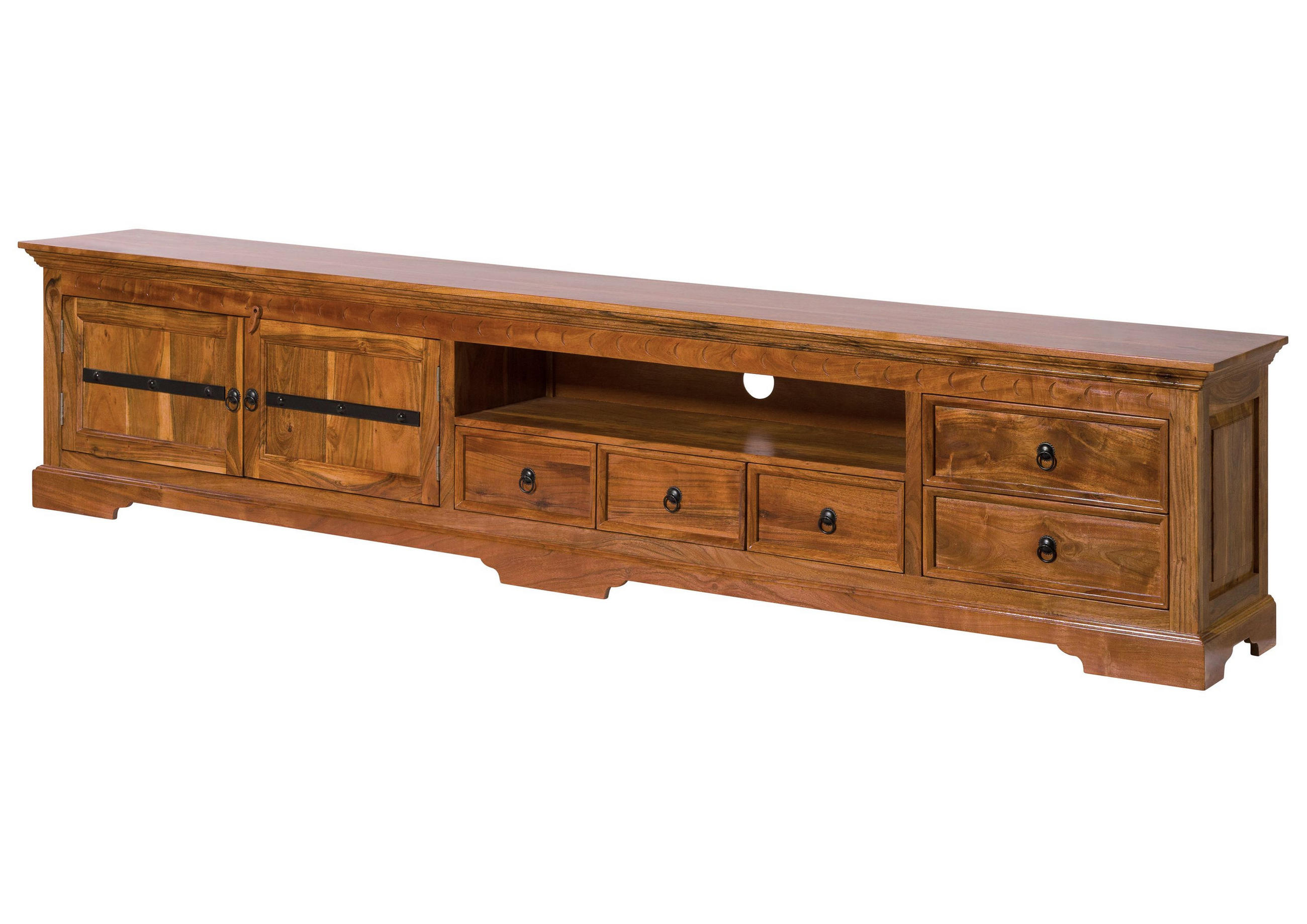 TV-BOARD Akazie 260x40x55 honig lackiert OXFORD #01018 - Braun, Holz (260/55/40cm) - Massivmoebel24