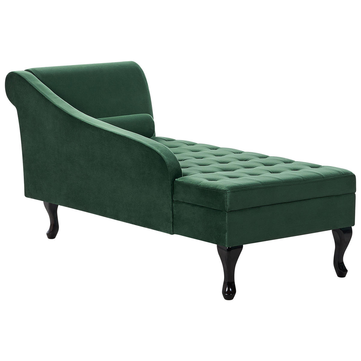 CHAISELONGUE Samtstoff dunkelgrün mit Bettkasten rechtsseitig Pessac - Schwarz/Grün, Textil (145/71/62cm) - Beliani