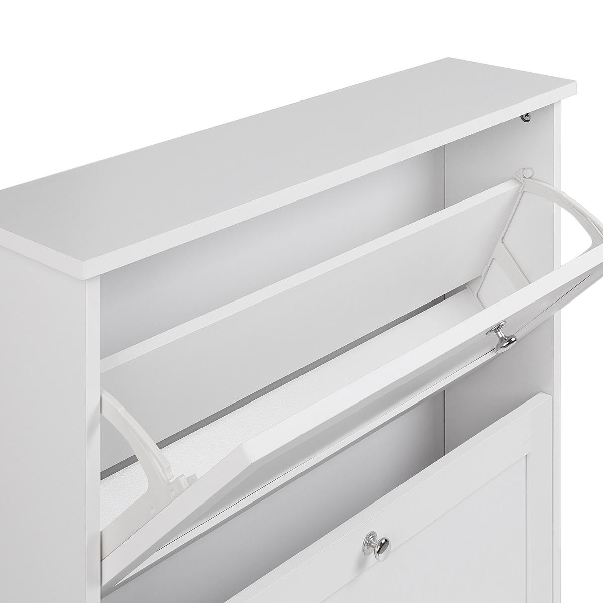 SCHUHSCHRANK Weiß Chelan - Silberfarben/Weiß, Holzwerkstoff (76/80/19cm) - Beliani