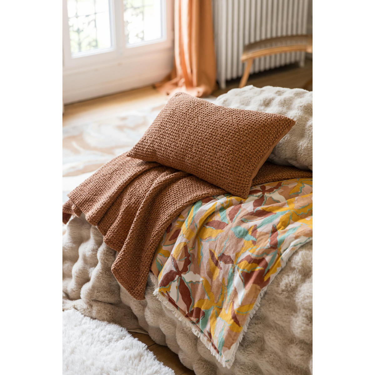RECYCELTE DECKE Maïa kupferbraun 240 x 260 cm - Dunkelorange, Textil (240/260cm) - Vivaraise