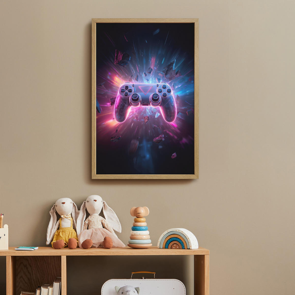 NÁSTĚNNÁ LAMPA S AKUMULÁTOREM Controller - Neon - Explosion - Abstraktní 40x60 cm - fialová, kompozitní dřevo (40/60/8cm)