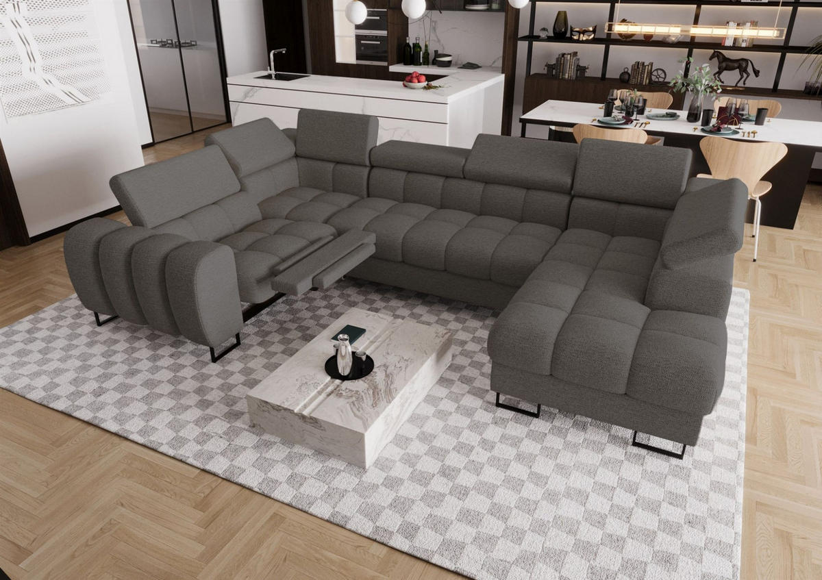 WOHNLANDSCHAFT Bastien Relax - Dunkelgrau, Holzwerkstoff/Textil (350/95/198cm) - Fun Möbel